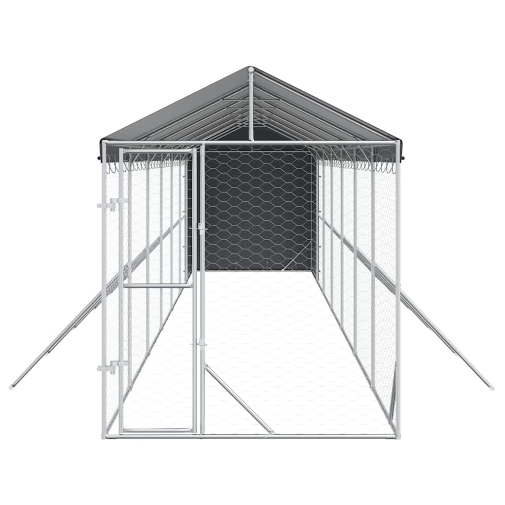 Hondenkennel Met Dak 2X14X2,5 M Gegalvaniseerd Staal Zilver