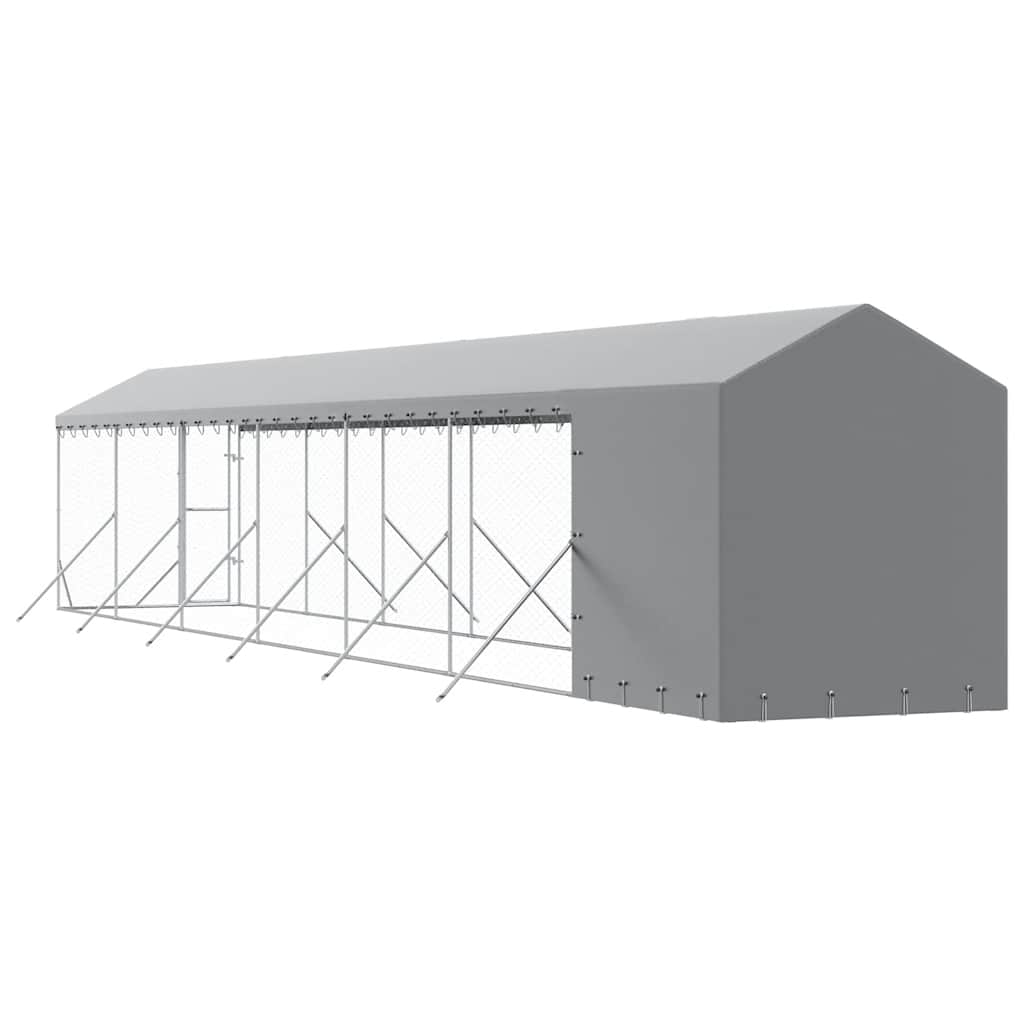 Hondenkennel Met Dak 2X14X2,5 M Gegalvaniseerd Staal Zilver