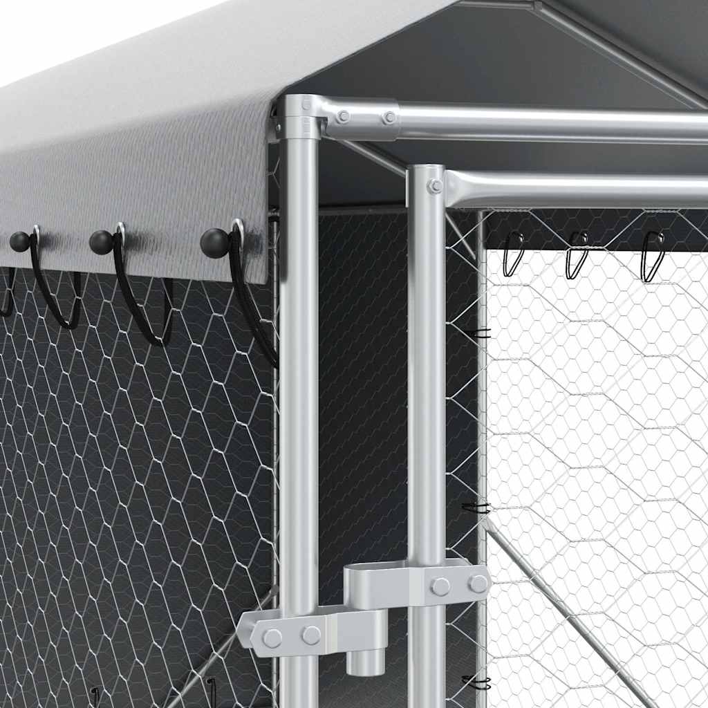 Hondenkennel Met Dak 2X14X2,5 M Gegalvaniseerd Staal Zilver