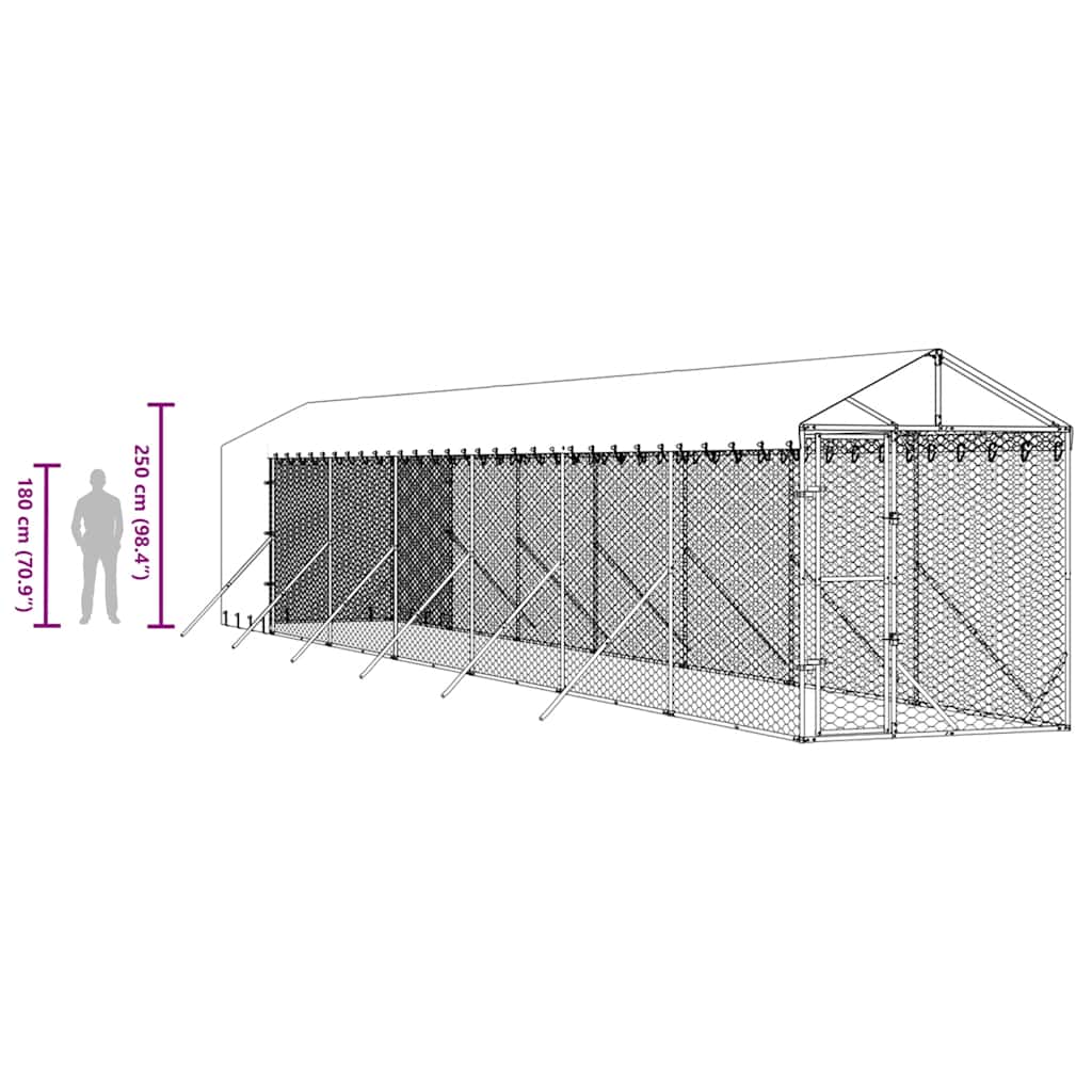 Hondenkennel Met Dak 2X14X2,5 M Gegalvaniseerd Staal Zilver