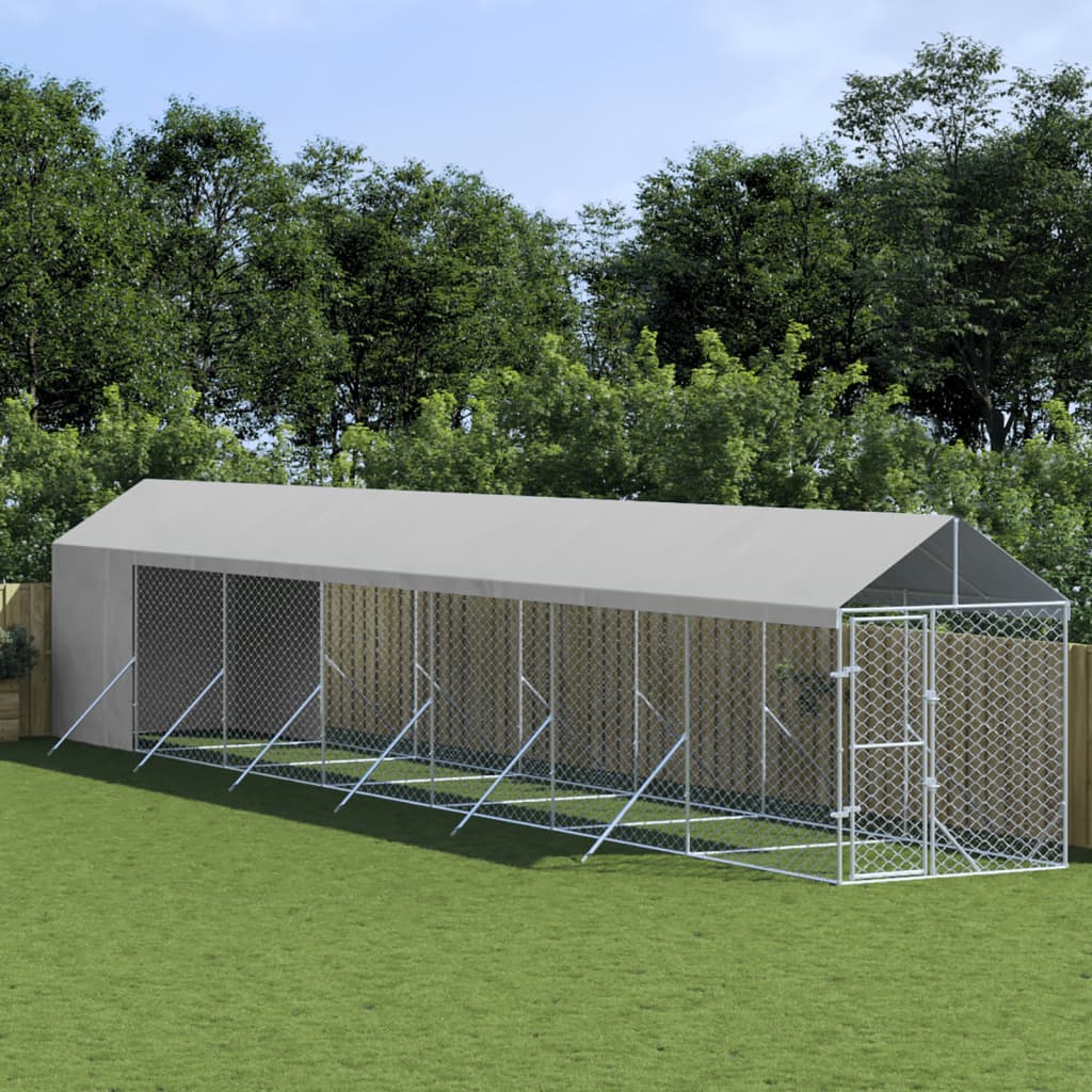 Hondenkennel Met Dak 2X14X2,5 M Gegalvaniseerd Staal Zilver