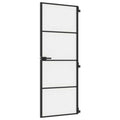 Binnendeur Smal 76X201,5 Cm Gehard Glas En Aluminium Zwart En Mat