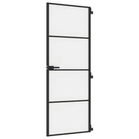 Binnendeur Smal 76X201,5 Cm Gehard Glas En Aluminium Zwart En Mat