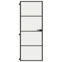 Binnendeur Smal 76X201,5 Cm Gehard Glas En Aluminium Zwart En Mat