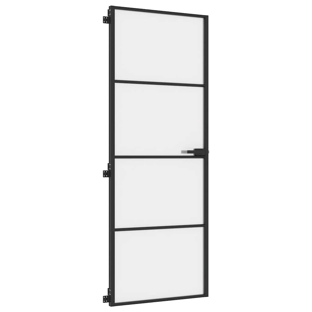 Binnendeur Smal 76X201,5 Cm Gehard Glas En Aluminium Zwart En Mat