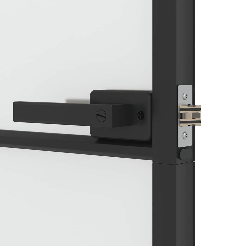 Binnendeur Smal 76X201,5 Cm Gehard Glas En Aluminium Zwart En Mat