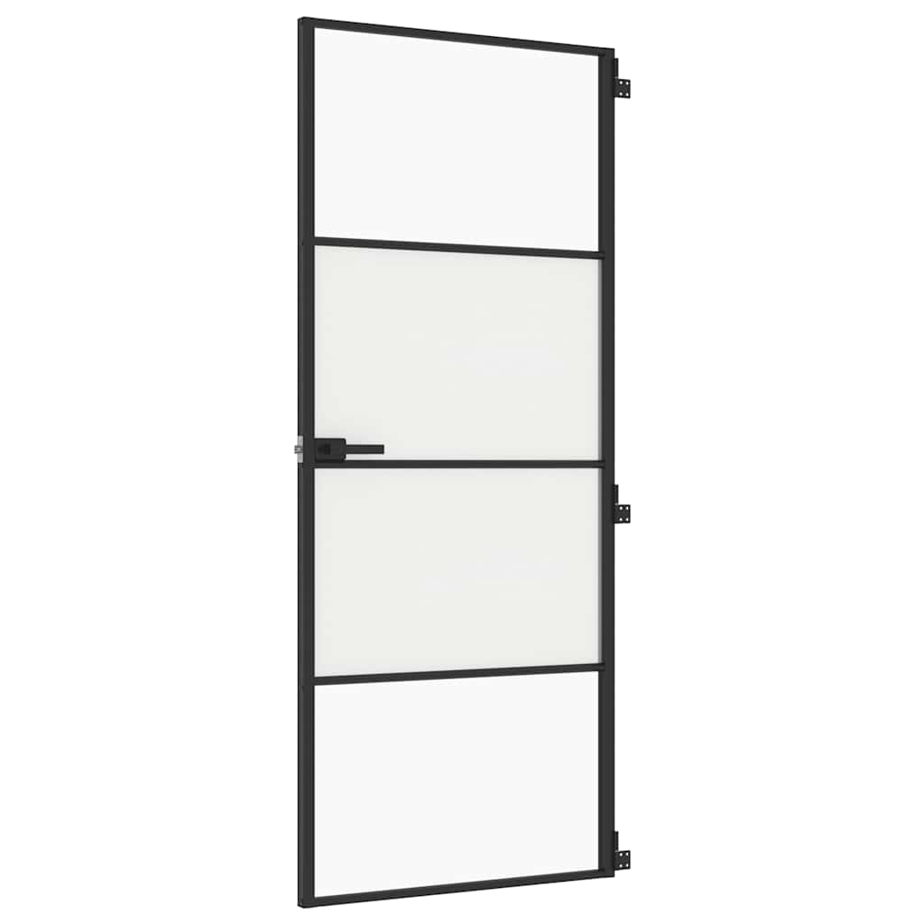 Binnendeur Smal 83X201,5 Cm Gehard Glas En Aluminium Zwart En Transparant En Mat