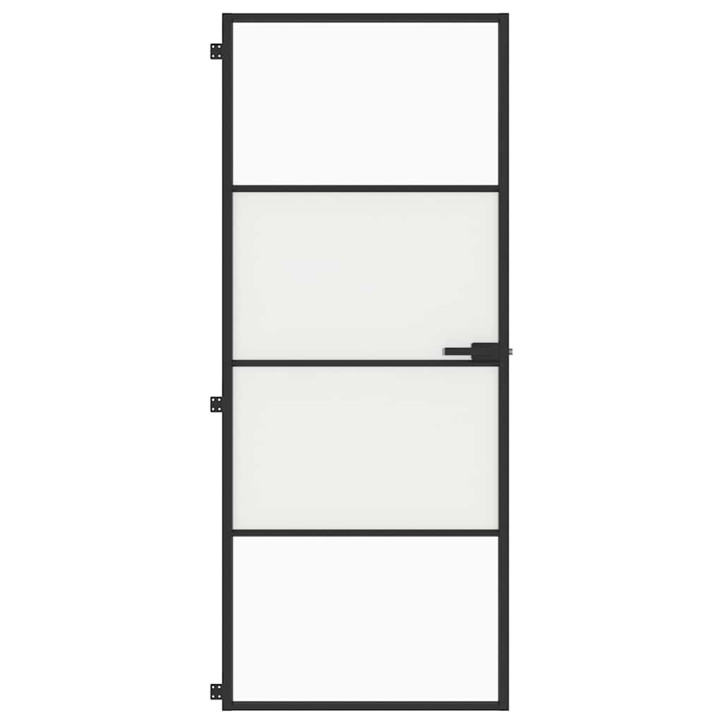 Binnendeur Smal 83X201,5 Cm Gehard Glas En Aluminium Zwart En Transparant En Mat