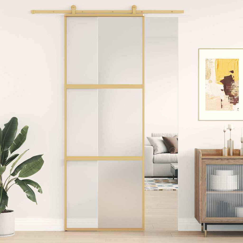 Binnendeur Smal 93X201,5 Cm Gehard Glas En Aluminium Goudkleur Goudkleurig En Mat