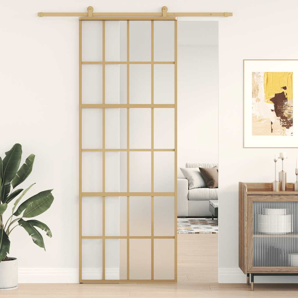 Binnendeur Smal 93X201,5 Cm Gehard Glas En Aluminium Goudkleur Goudkleurig En Mat
