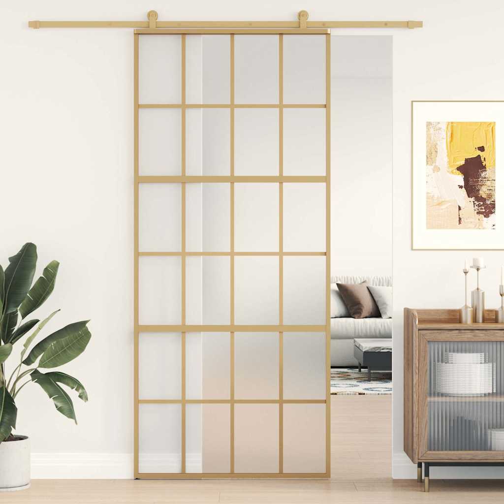 Binnendeur Smal 93X201,5 Cm Gehard Glas En Aluminium Goudkleur Goudkleurig En Mat
