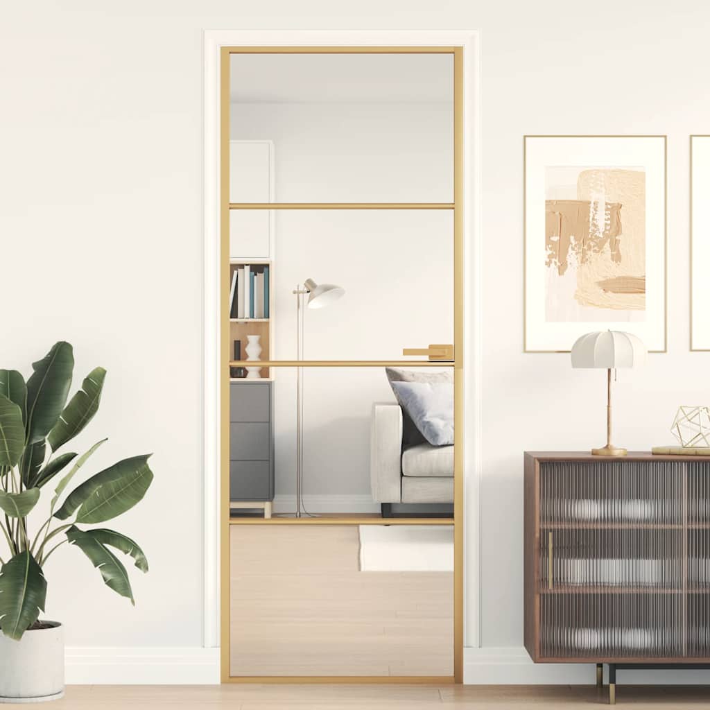 Binnendeur Smal 102,5X201,5 Cm Gehard Glas En Aluminium Goud En Transparant