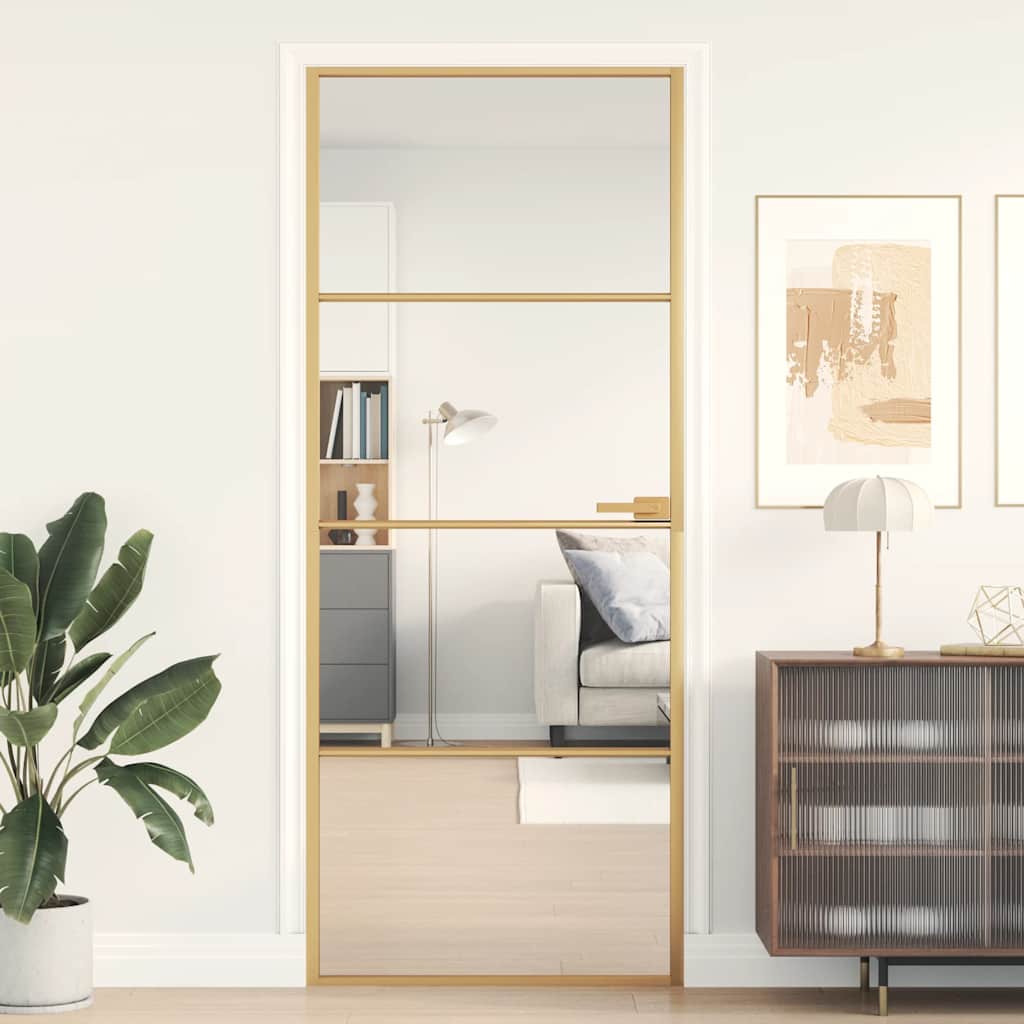 Binnendeur Smal 102,5X201,5 Cm Gehard Glas En Aluminium Goud En Transparant