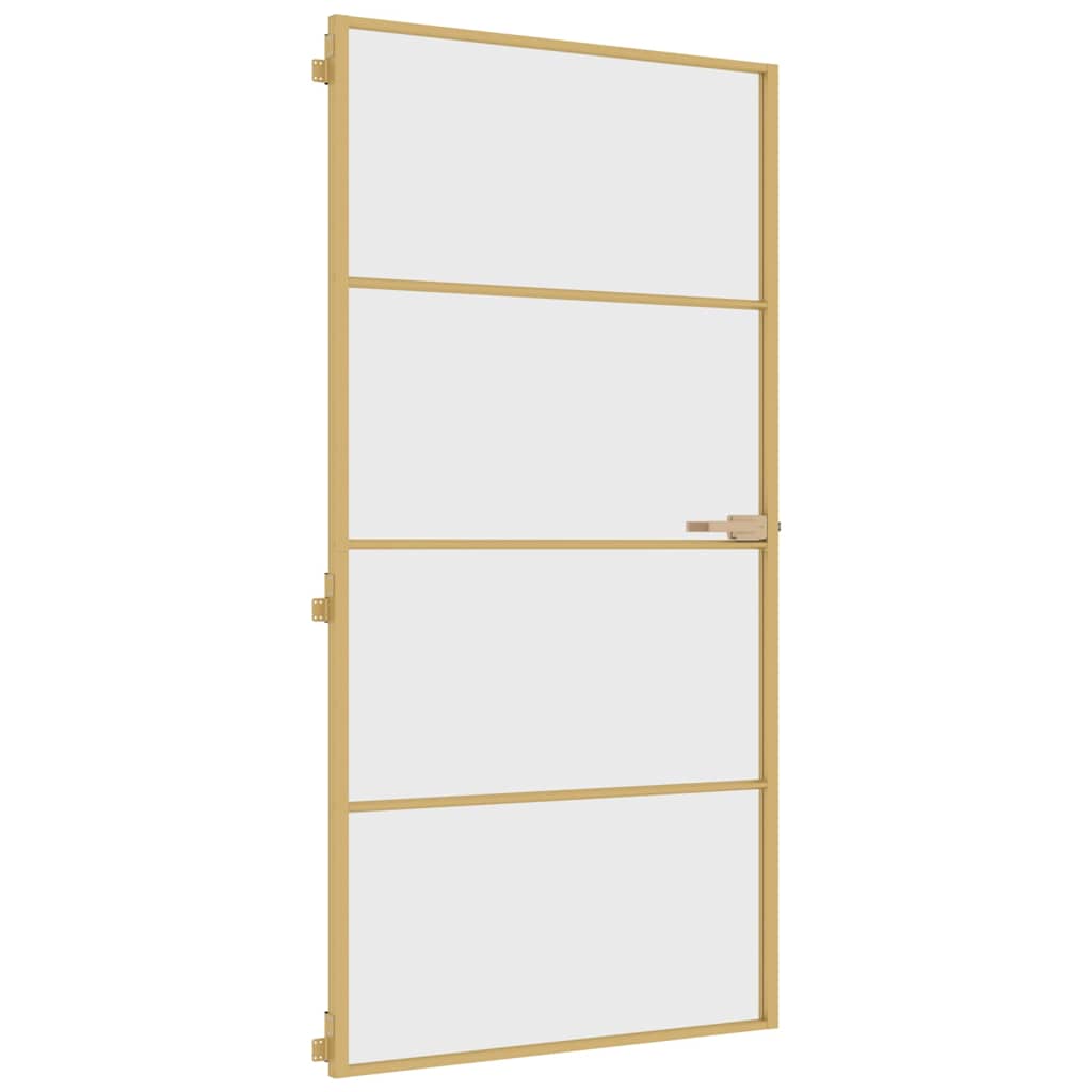 Binnendeur Smal 102,5X201,5 Cm Gehard Glas En Aluminium Goud En Transparant