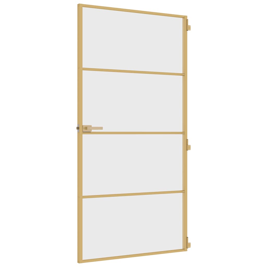 Binnendeur Smal 102,5X201,5 Cm Gehard Glas En Aluminium Goud En Transparant