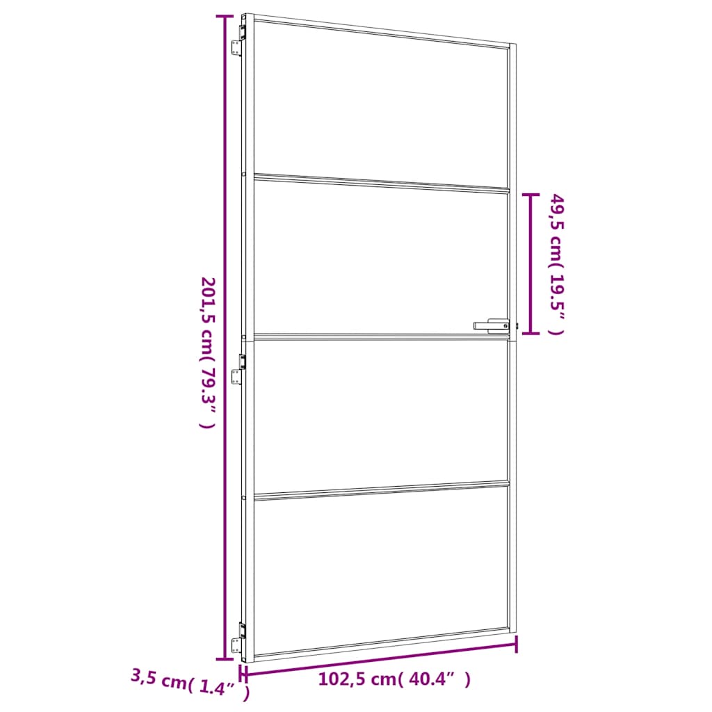 Binnendeur Smal 102,5X201,5 Cm Gehard Glas En Aluminium Goud En Transparant
