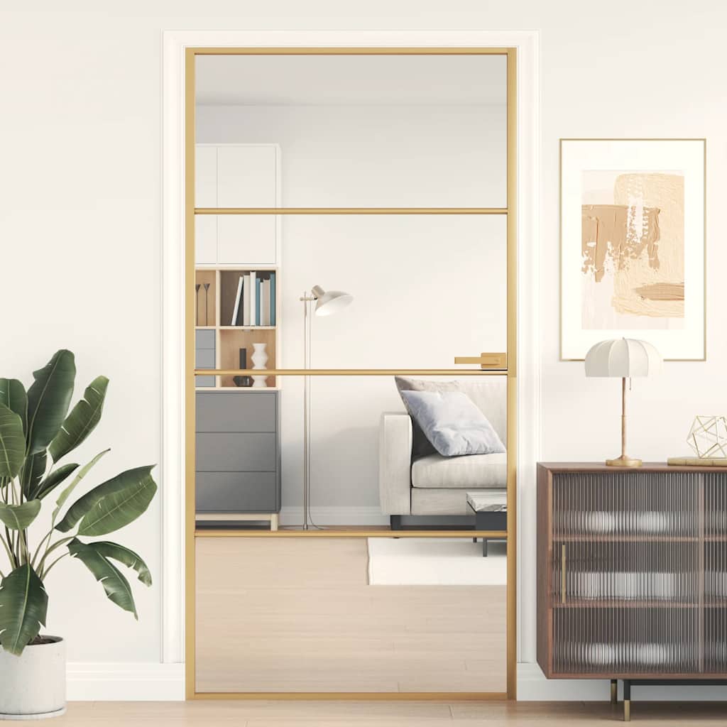 Binnendeur Smal 102,5X201,5 Cm Gehard Glas En Aluminium Goud En Transparant