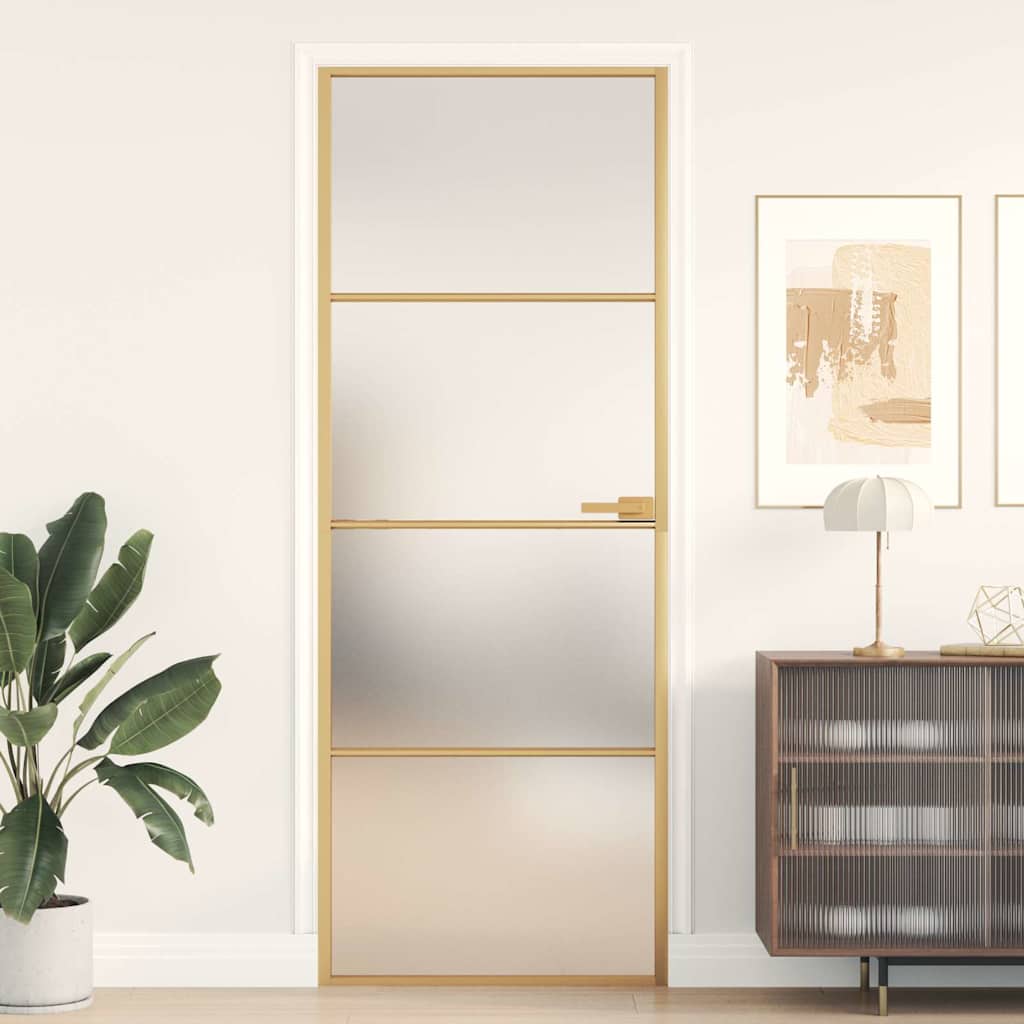Binnendeur Smal 93X201,5 Cm Gehard Glas En Aluminium Goudkleur Goudkleurig En Mat