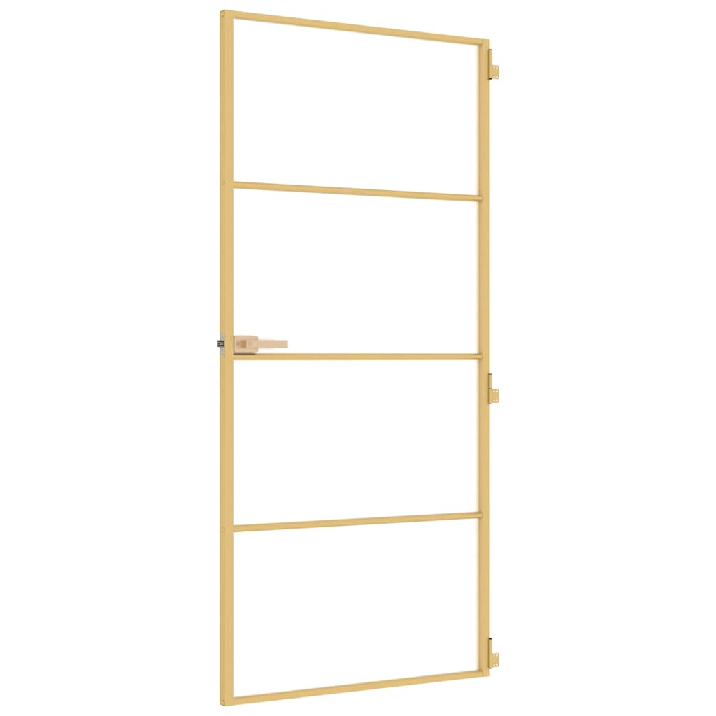 Binnendeur Smal 93X201,5 Cm Gehard Glas En Aluminium Goudkleur Goudkleurig En Mat