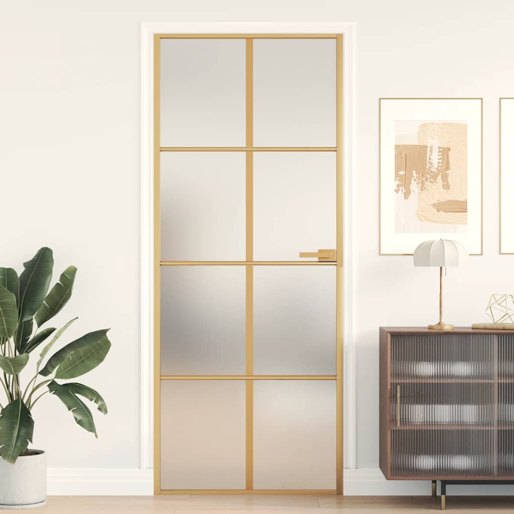 Binnendeur Smal 93X201,5 Cm Gehard Glas En Aluminium Goudkleur Goudkleurig En Mat