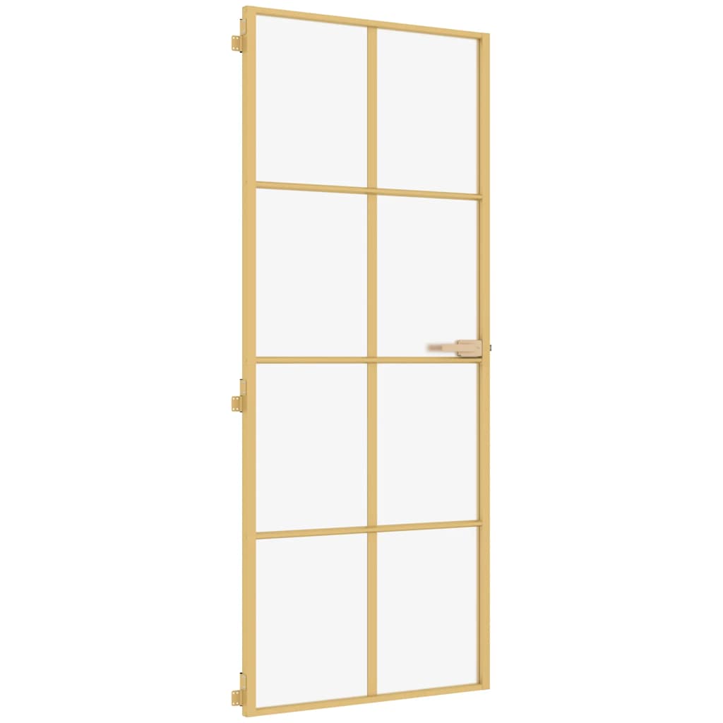 Binnendeur Smal 93X201,5 Cm Gehard Glas En Aluminium Goudkleur Goudkleurig En Mat