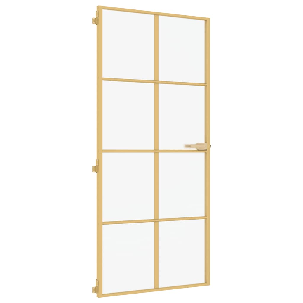 Binnendeur Smal 93X201,5 Cm Gehard Glas En Aluminium Goudkleur Goudkleurig En Mat