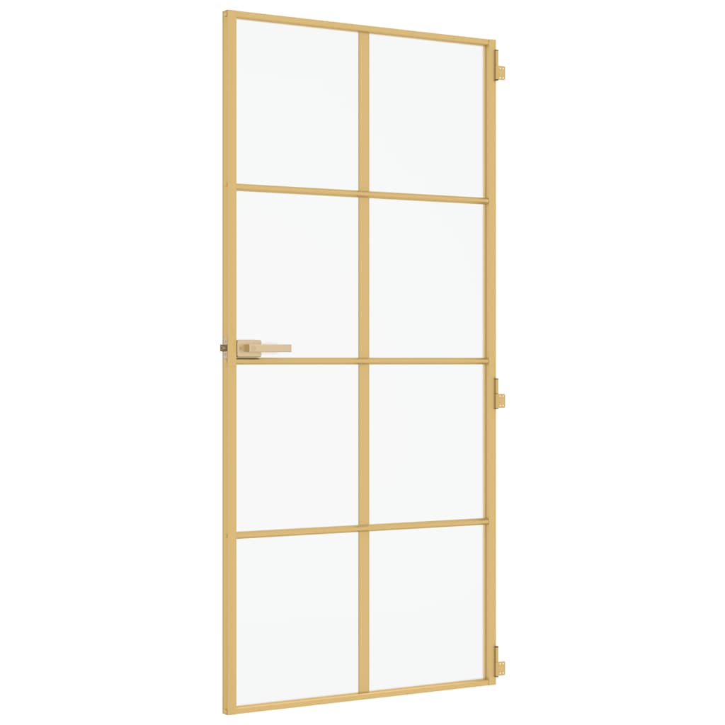 Binnendeur Smal 93X201,5 Cm Gehard Glas En Aluminium Goudkleur Goudkleurig En Mat
