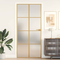 Binnendeur Smal 93X201,5 Cm Gehard Glas En Aluminium Goudkleur Goudkleurig En Mat