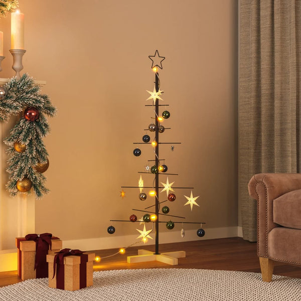 Kerstdecoratie Kerstboom Met Houten Basis Metaal Zwart Zwart