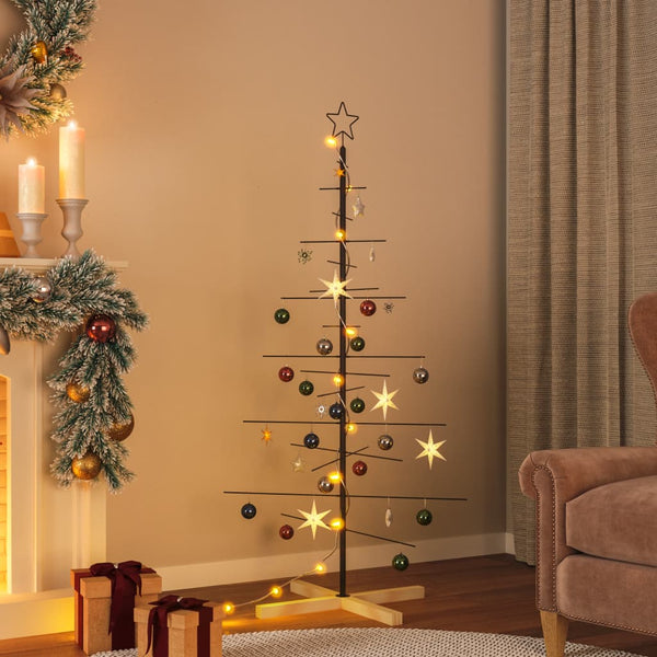 Kerstdecoratie Kerstboom Met Houten Basis Metaal Zwart Zwart