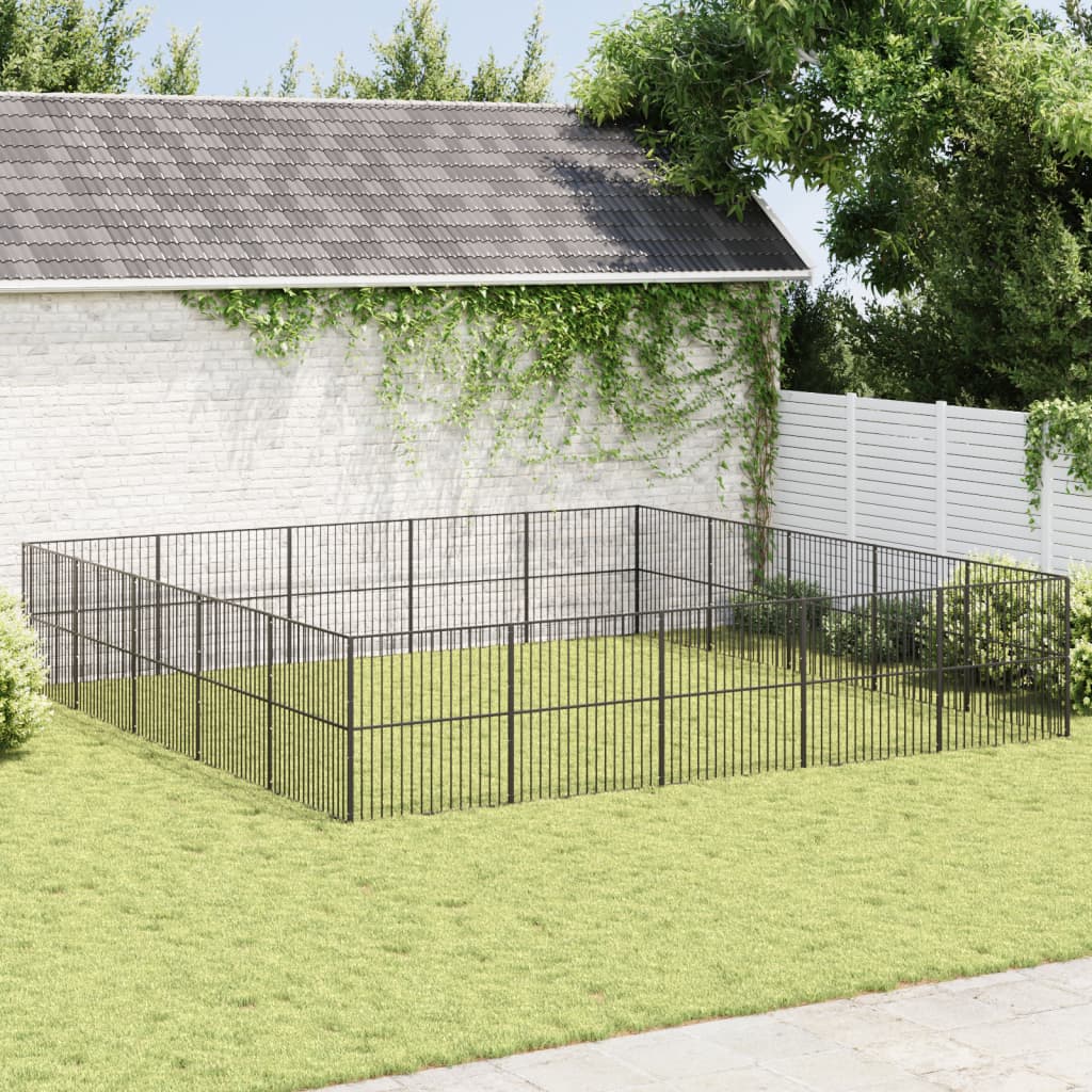 Hondenkennel 4 Panelen Gepoedercoat Staal Zwart
