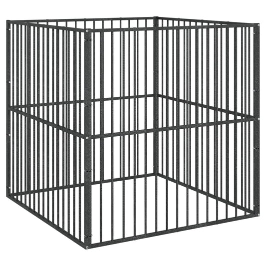 Hondenkennel 4 Panelen Gepoedercoat Staal Zwart