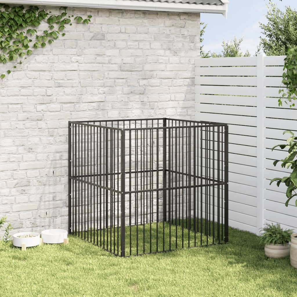Hondenkennel 4 Panelen Gepoedercoat Staal Zwart