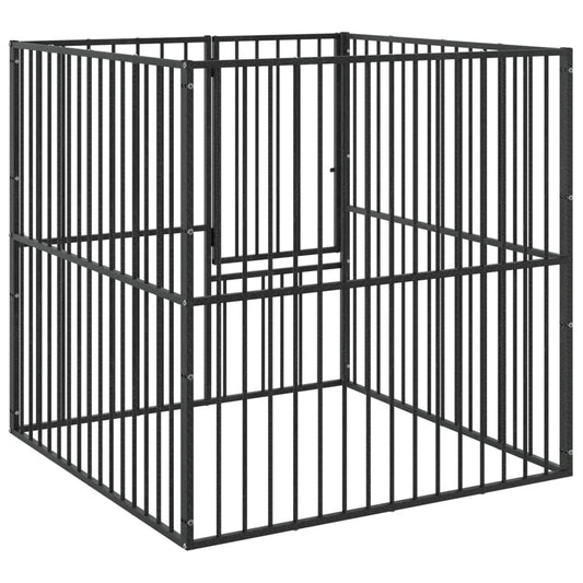 Hondenkennel 4 Panelen Gepoedercoat Staal Zwart