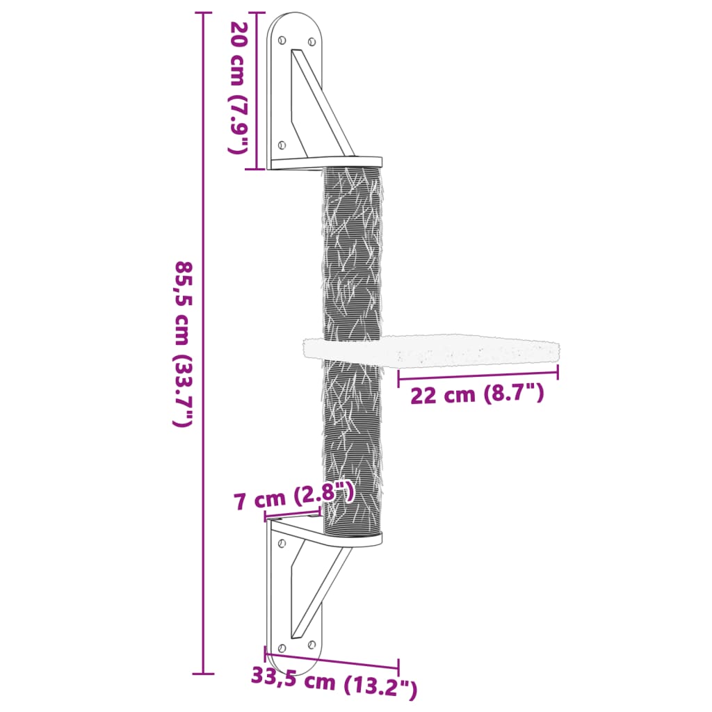 Kattenmeubel Wandgemonteerd Met Krabpaal 85,5 Cm Kleurig