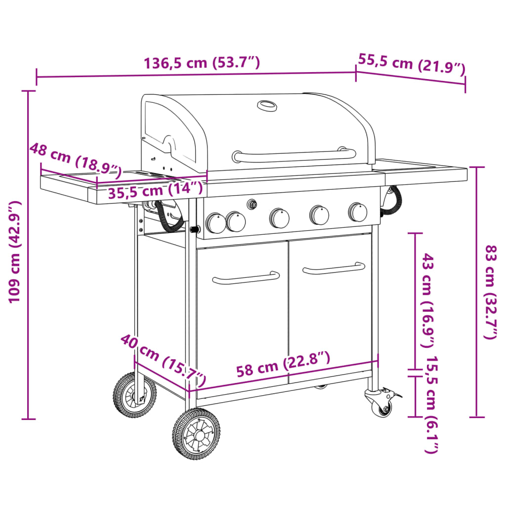 Gasbarbecue Met 5 Branders Gepoedercoat Staal Zwart Grijs Sonoma