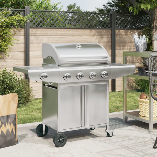 Gasbarbecue Met 5 Branders Roestvrij Staal Zilverkleurig Sonoma Eiken