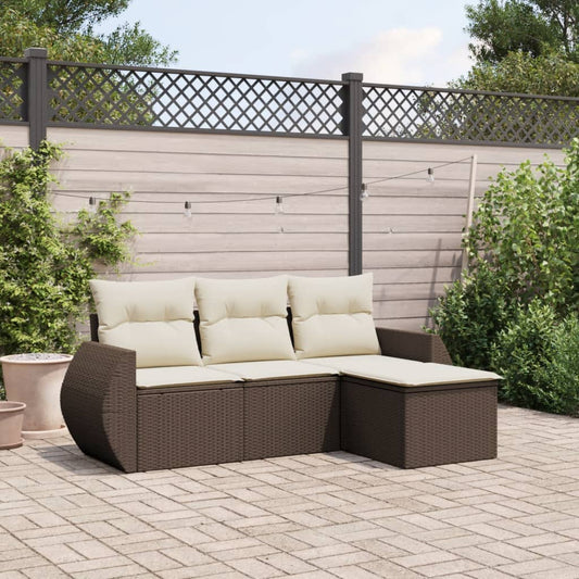 4-Delige Loungeset Met Kussens Poly Rattan