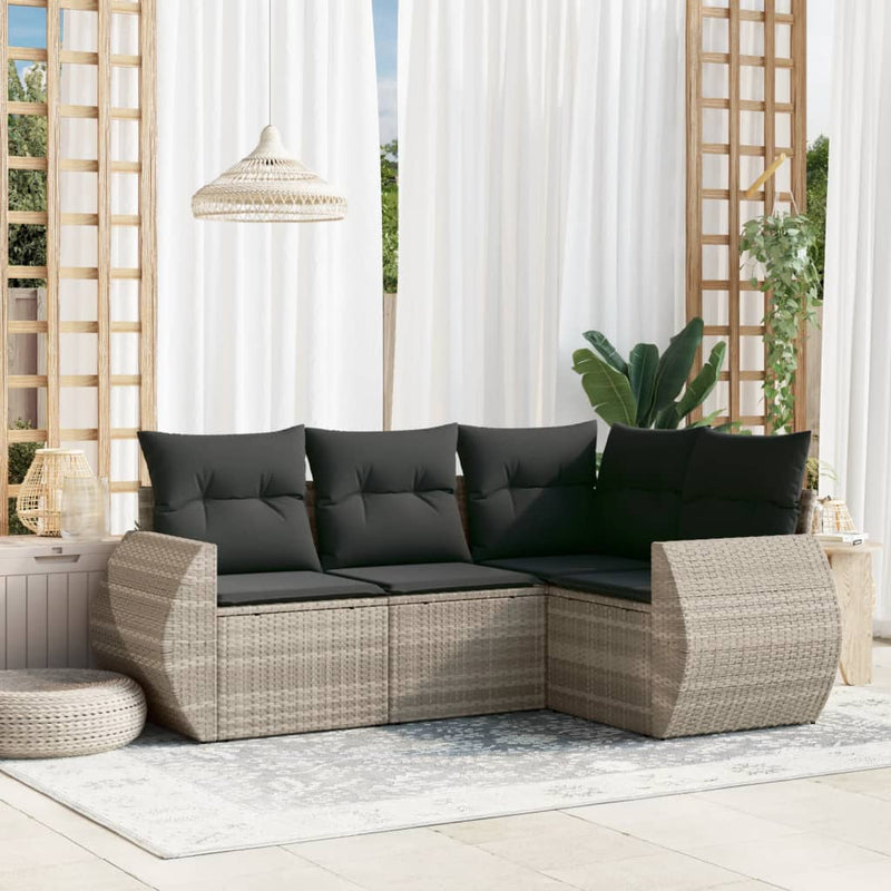 4-Delige Loungeset Met Kussens Poly Rattan