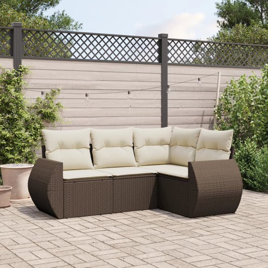 4-Delige Loungeset Met Kussens Poly Rattan