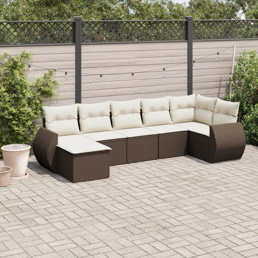 7-Delige Loungeset Met Kussens Poly Rattan