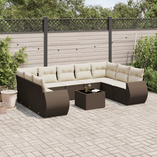 10-Delige Loungeset Met Kussens Poly Rattan