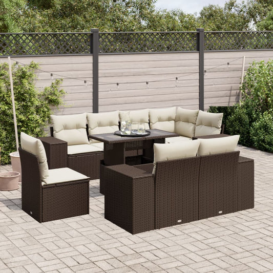 9-Delige Loungeset Met Kussens Poly Rattan