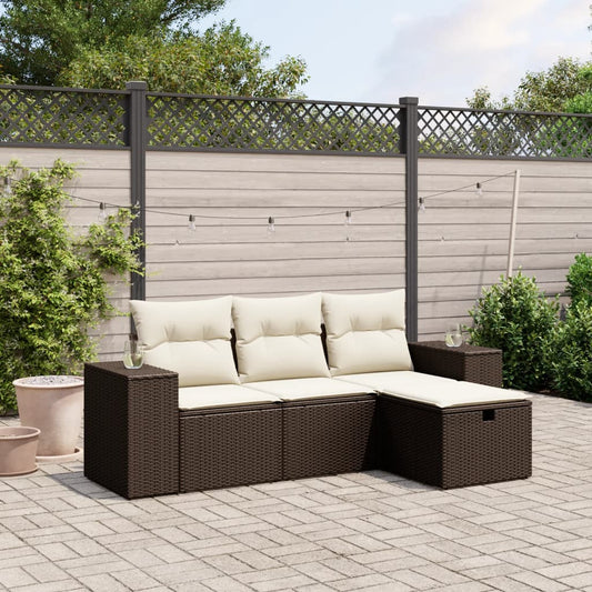 4-Delige Loungeset Met Kussens Poly Rattan