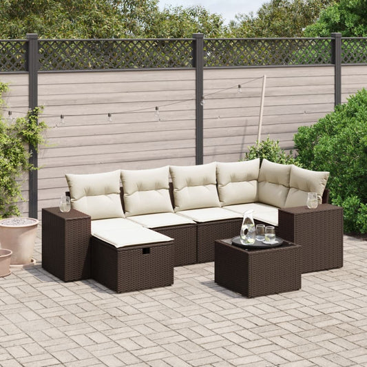 7-Delige Loungeset Met Kussens Poly Rattan