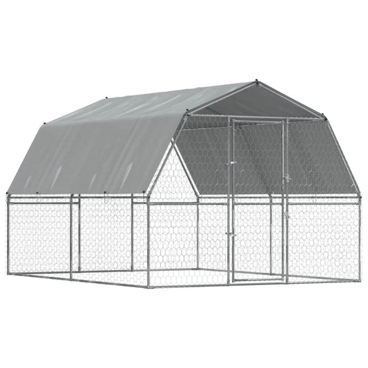 Hondenkennel Met Dak En Deur Gegalvaniseerd Staal Zilverkleurig