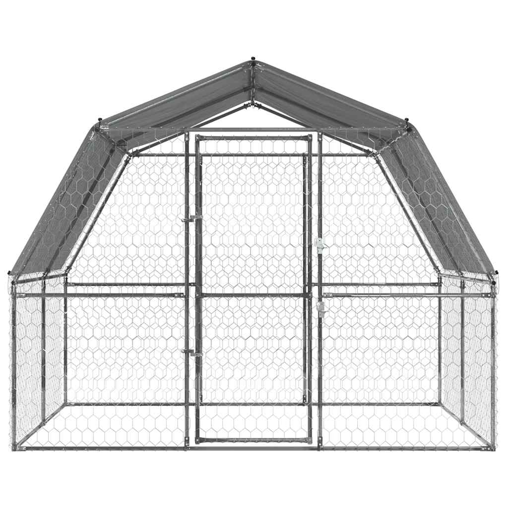 Hondenkennel Met Dak En Deur Gegalvaniseerd Staal Zilverkleurig