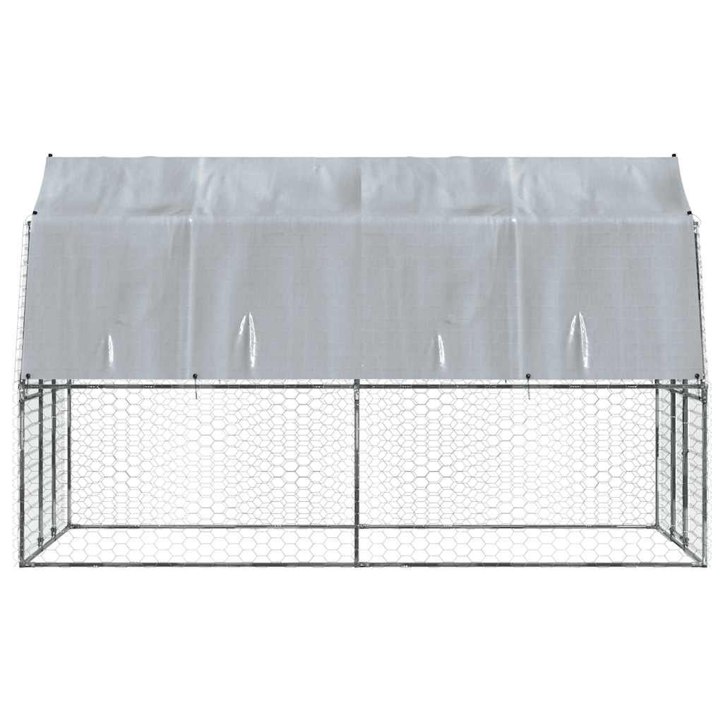 Hondenkennel Met Dak En Deur Gegalvaniseerd Staal Zilverkleurig