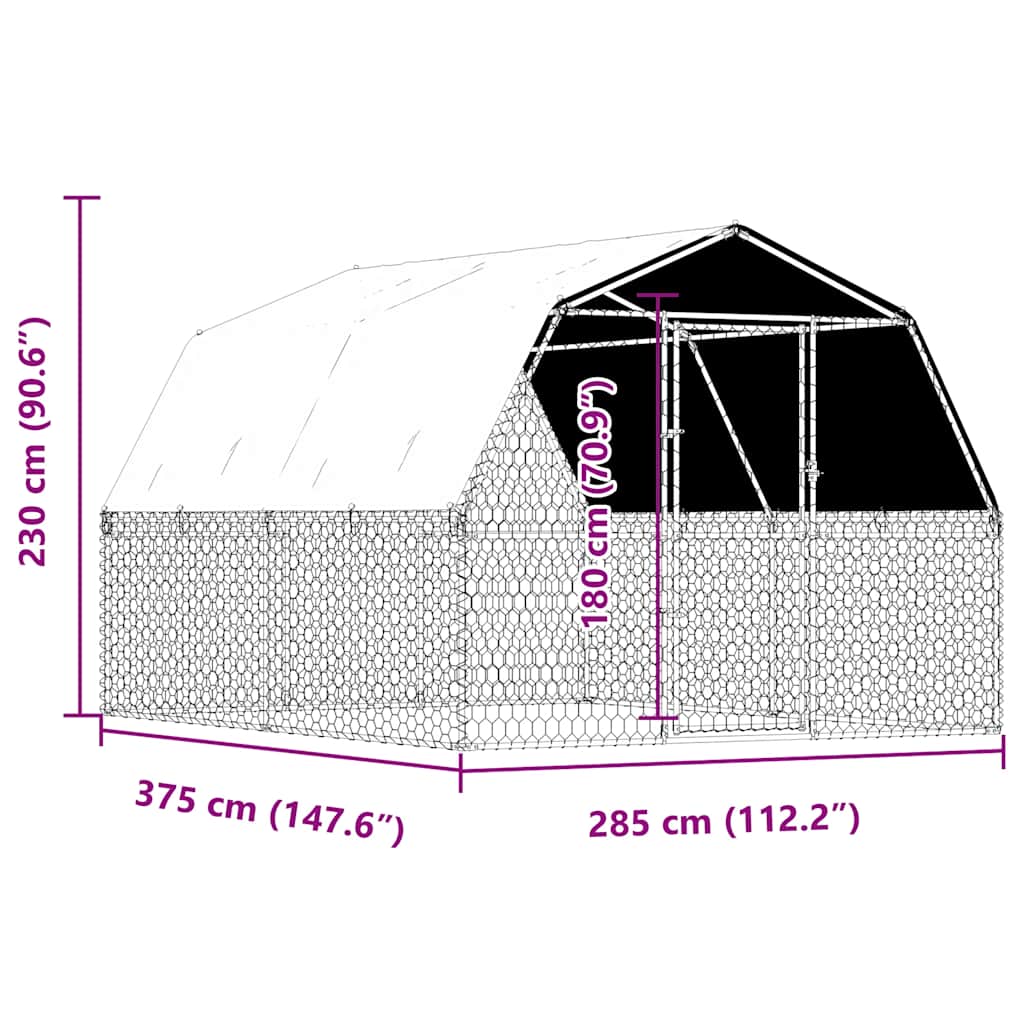 Hondenkennel Met Dak En Deur Gegalvaniseerd Staal Zilverkleurig