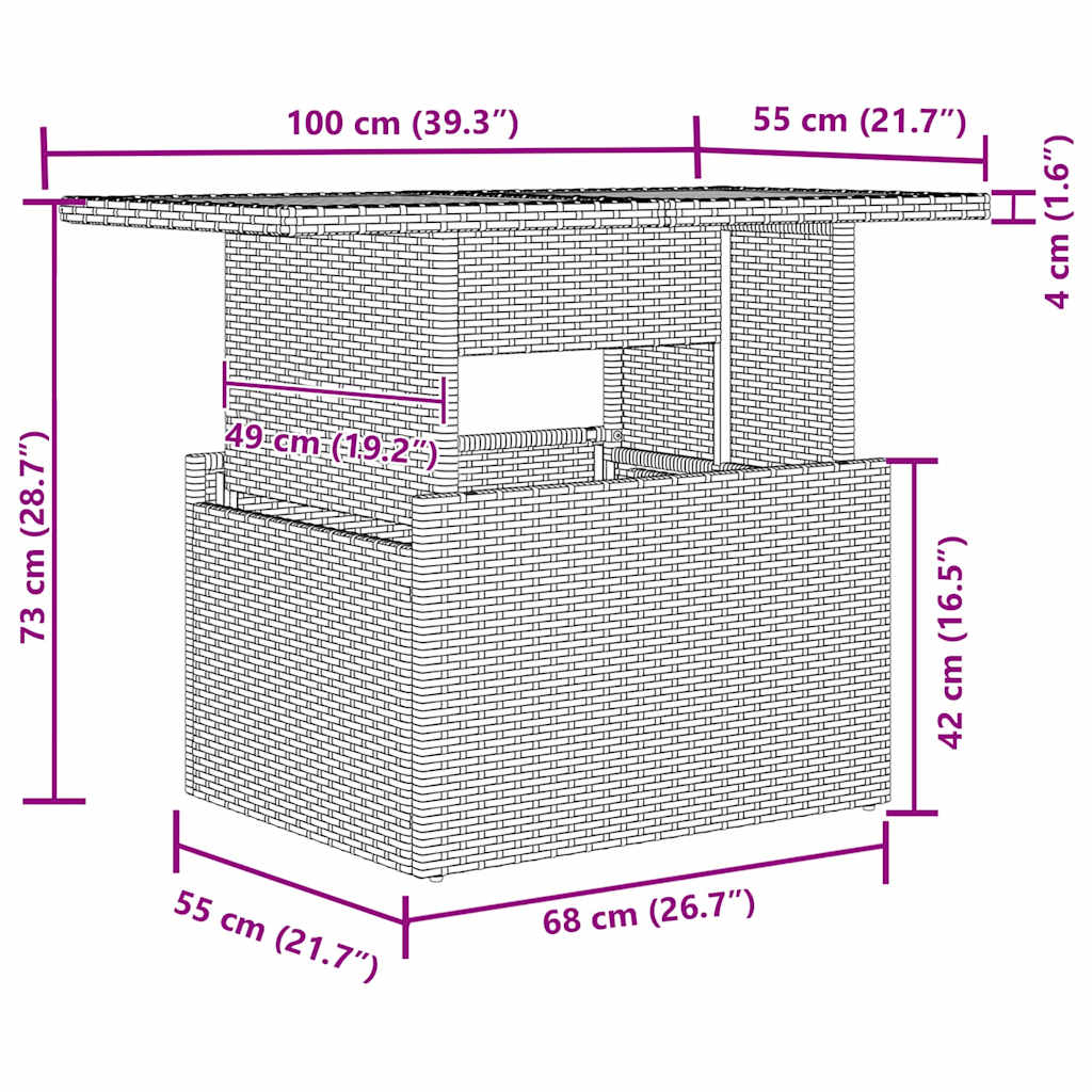Tuin Eetset Met Kussen 9 Pcs 100 X 55 X 73 Cm